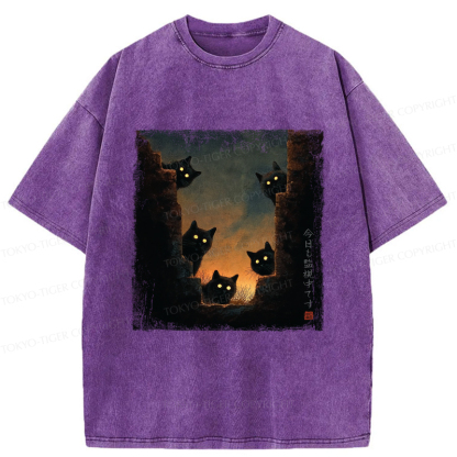 Tokyo-Tiger Five Cats Are Watching You Today Washed T-Shirt