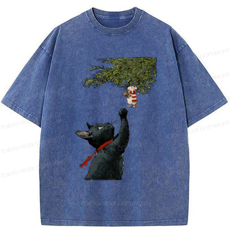Tokyo-Tiger A Christmas Tale: The Cat And The Mouse Washed T-Shirt