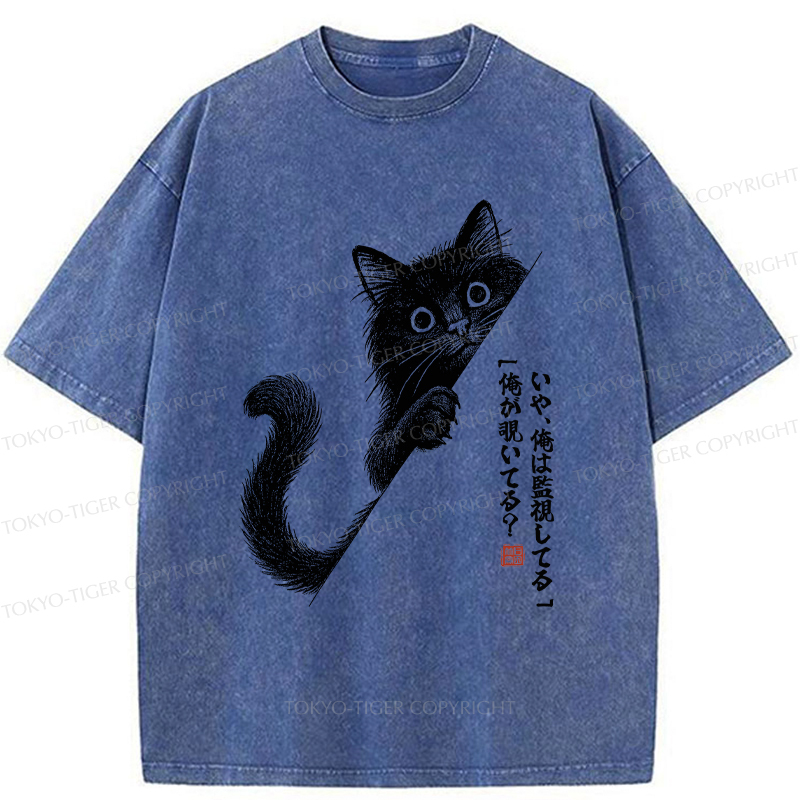 Tokyo-Tiger A Funny Black Cat Is Watching You Washed T-Shirt