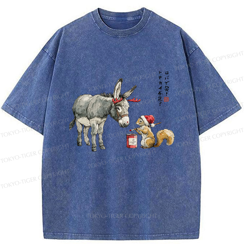 Tokyo-Tiger Not Enough Christmas Reindeer Donkey To The Rescue Washed T-Shirt
