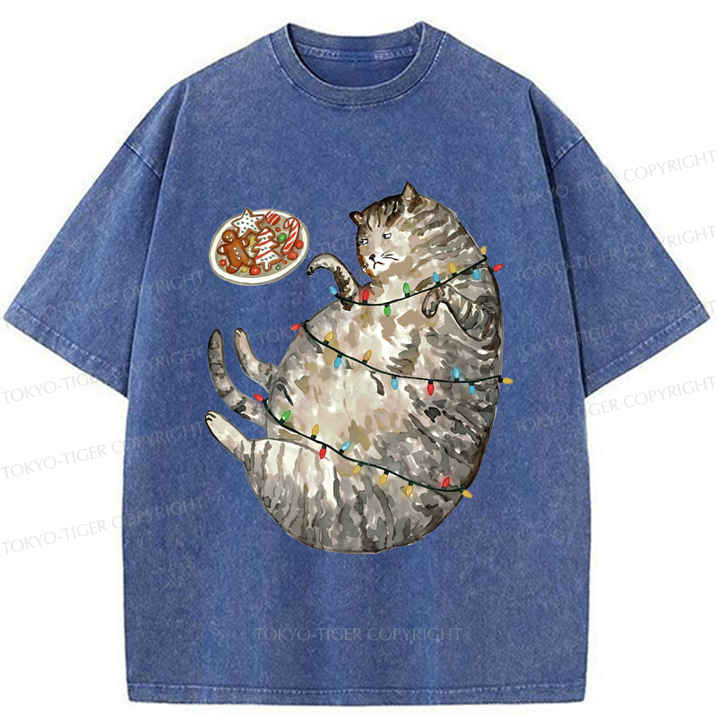 Tokyo-Tiger Dress The Cat Up In Christmas Spirit Washed T-Shirt