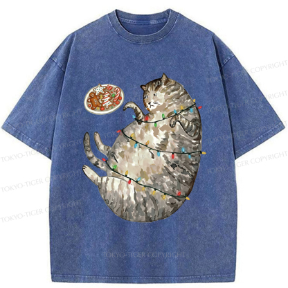 Tokyo-Tiger Dress The Cat Up In Christmas Spirit Washed T-Shirt