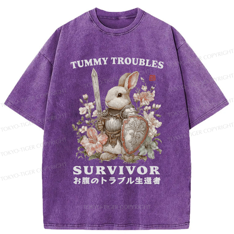 Tokyo-Tiger Funny Rabbit：Tummy Troubles Survivor Washed T-Shirt