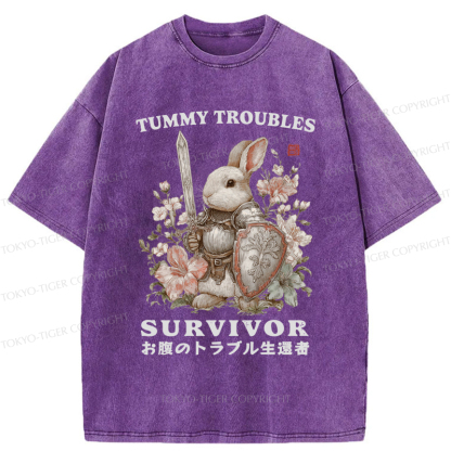 Tokyo-Tiger Funny Rabbit：Tummy Troubles Survivor Washed T-Shirt