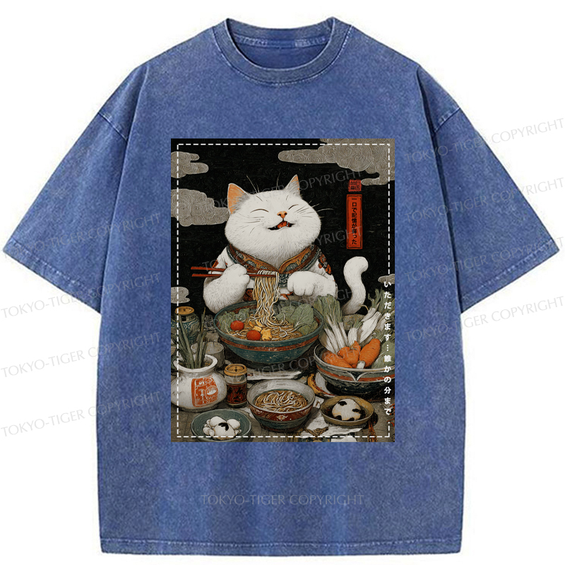 Tokyo-Tiger The Ramen-Loving Cat Washed T-Shirt
