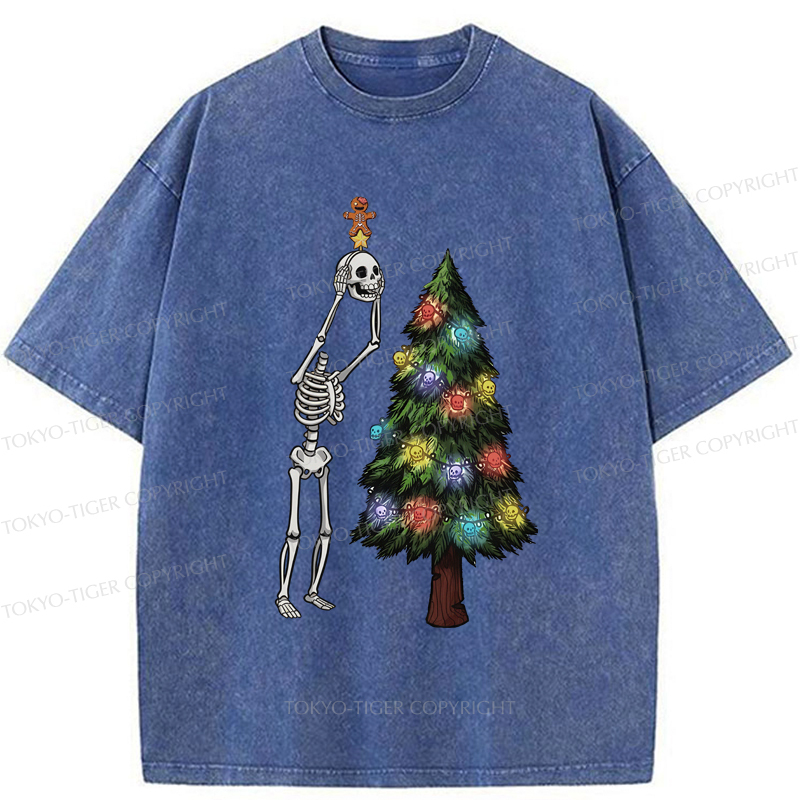 Tokyo-Tiger Skeleton's Christmas Tree Adventure Washed T-Shirt