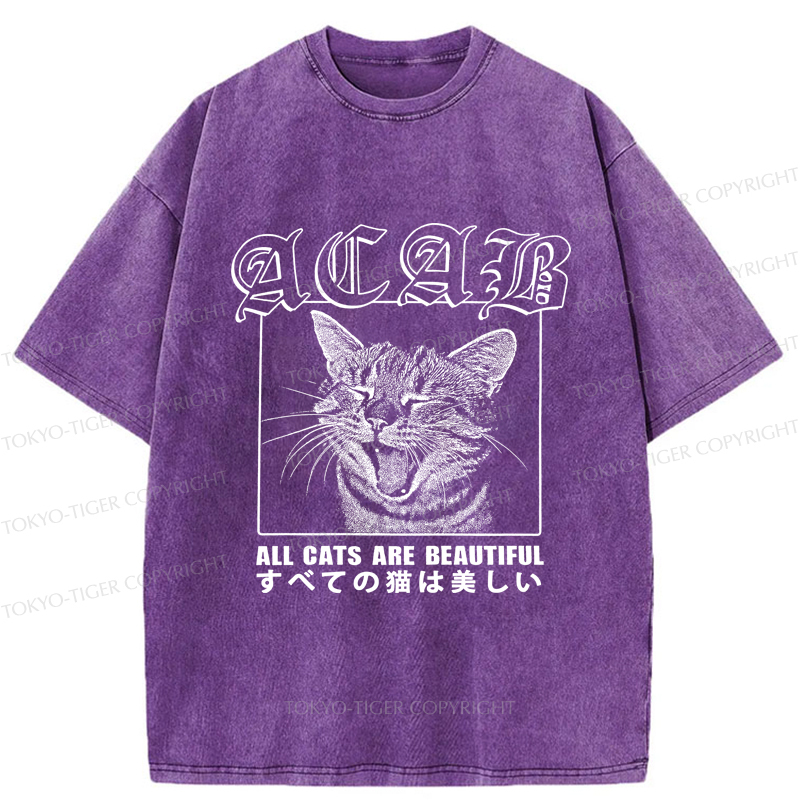 Tokyo-Tiger Beautiful Funny Cat ACAB Washed T-Shirt