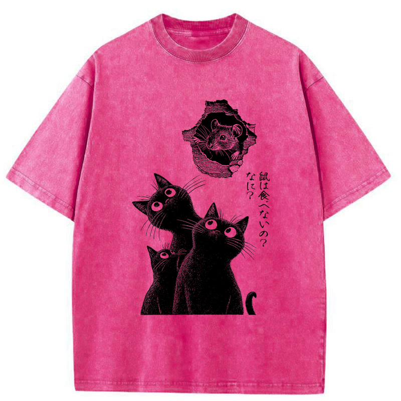 Tokyo-Tiger Cats And The Curious Mouse Washed T-Shirt