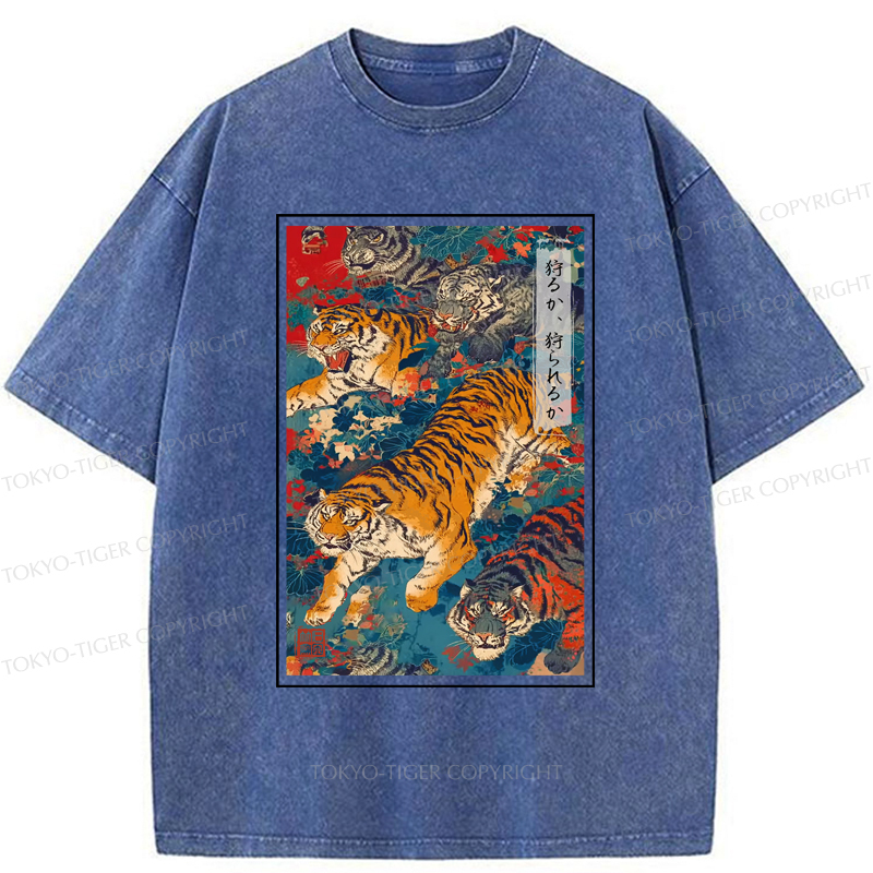 Tokyo-Tiger Retro Japanese Tigers Washed T-Shirt