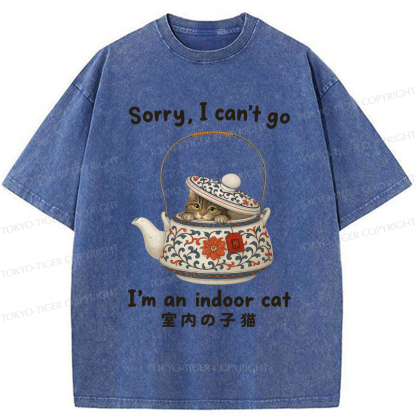 Tokyo-Tiger Cat Hiding In The Tea Set Washed T-Shirt