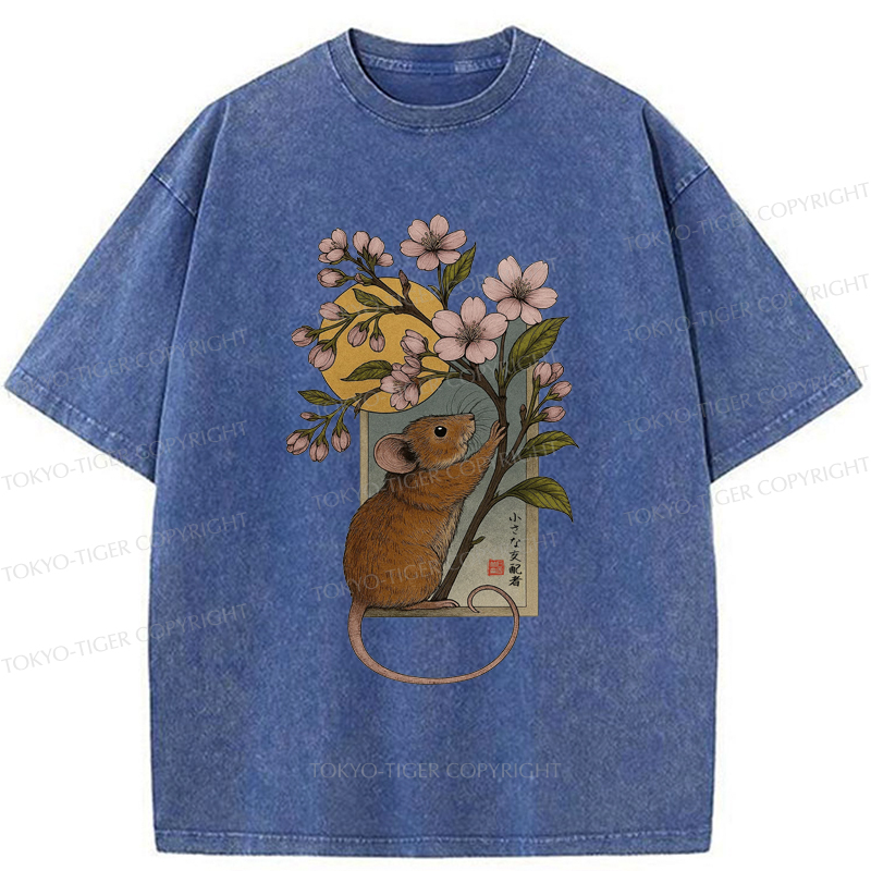 Tokyo-Tiger Young Mice And Sakura Washed T-Shirt