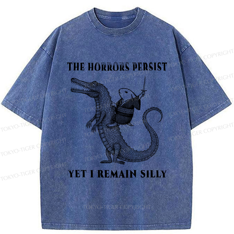Tokyo-Tiger Samurai Rabbit Riding Crocodile Washed T-Shirt