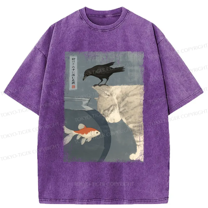 Tokyo-Tiger Crow And Cat Watching Fish T-Shirt