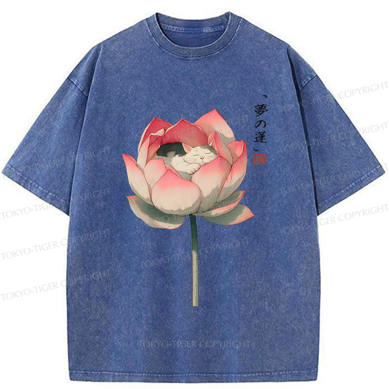 Tokyo-Tiger Cat Sleeping In A Lotus T-Shirt