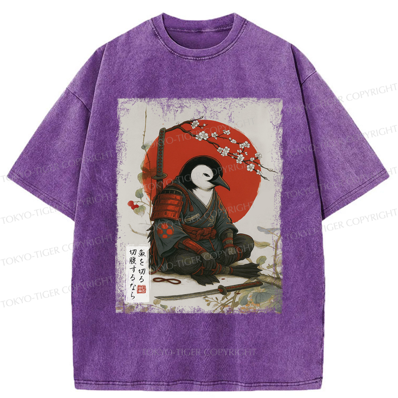 Tokyo-Tiger Japanese The Samurai Penguin Washed T-Shirt