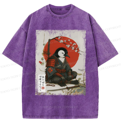 Tokyo-Tiger Japanese The Samurai Penguin Washed T-Shirt