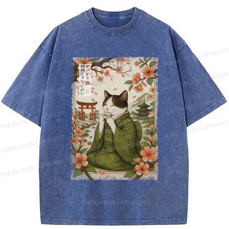 Tokyo-Tiger The Tea Ceremony Cat That Expects Nothing  Washed T-Shirt