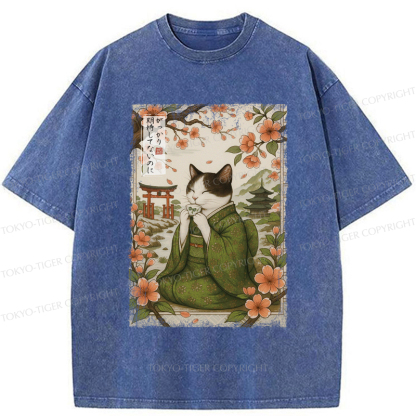 Tokyo-Tiger The Tea Ceremony Cat That Expects Nothing  Washed T-Shirt