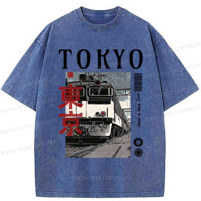 Tokyo-Tiger Tokyo Retro Train  Washed T-Shirt