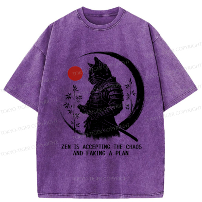 Tokyo-Tiger Zen Cat: Warrior of Serenity Washed T-Shirt
