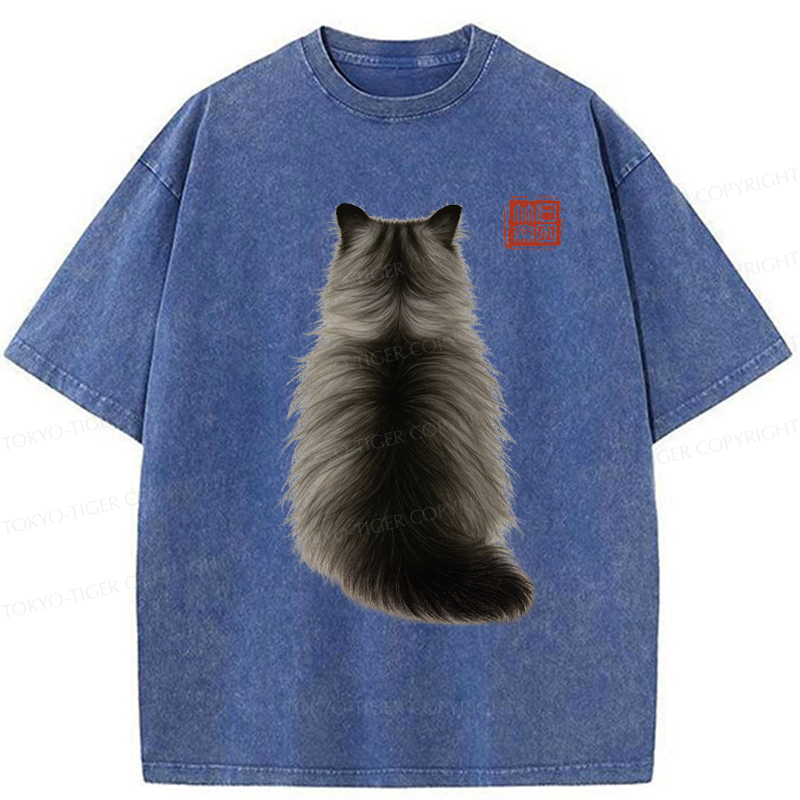 Tokyo-Tiger Cat's Back Ink Painting Washed T-Shirt