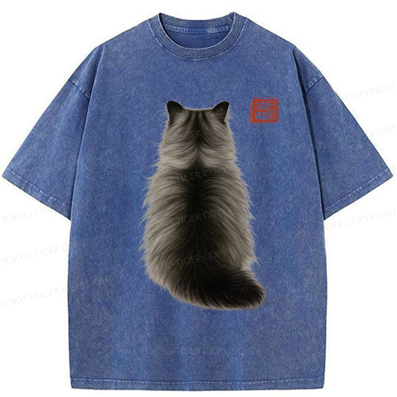 Tokyo-Tiger Cat's Back Ink Painting Washed T-Shirt