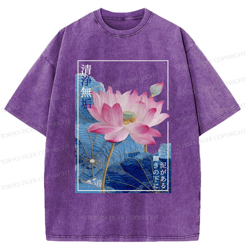 Tokyo-Tiger The Elegance of Ukiyo-e Lotus Washed T-Shirt