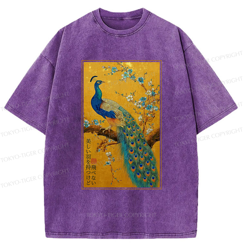 Tokyo-Tiger The Peacock's Silent Elegance Washed T-Shirt