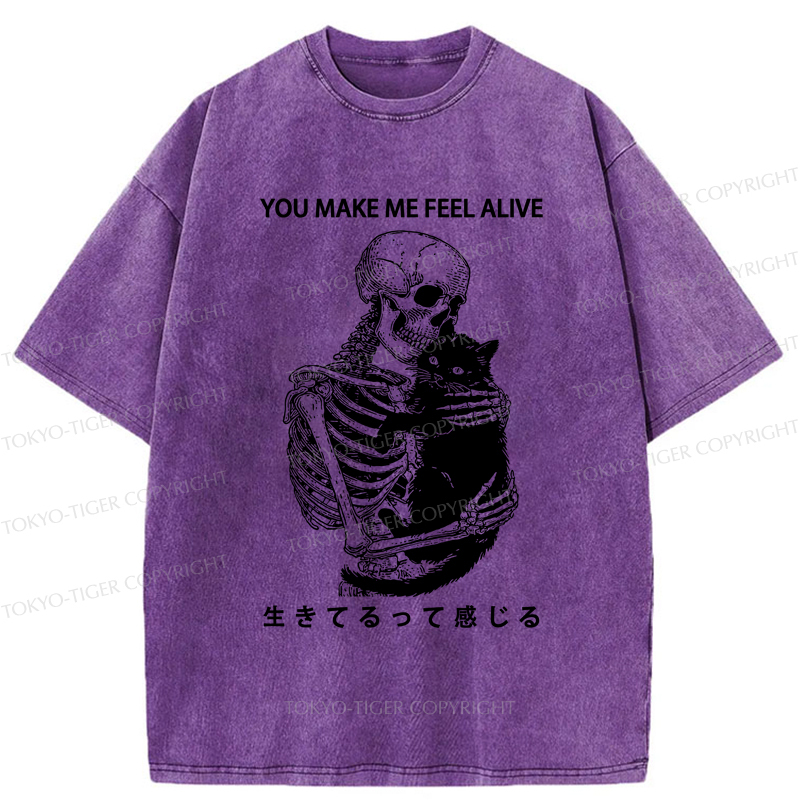 Tokyo-Tiger Cat Make Me Feel Alive Washed T-Shirt