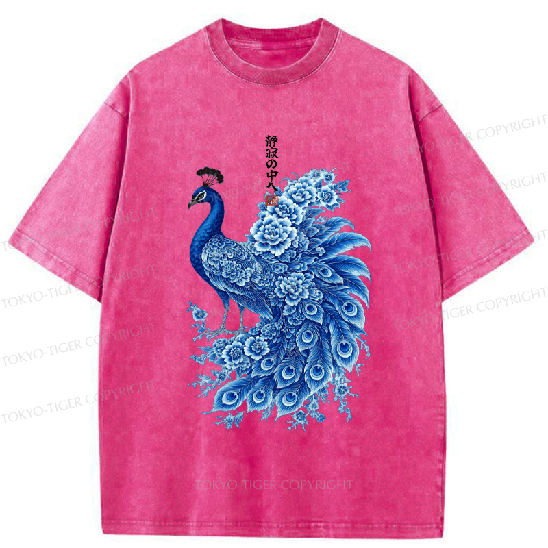 Tokyo-Tiger The Elegance Of An Ink-Wash Peacock Washed T-Shirt
