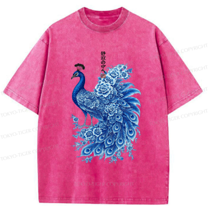Tokyo-Tiger The Elegance Of An Ink-Wash Peacock Washed T-Shirt