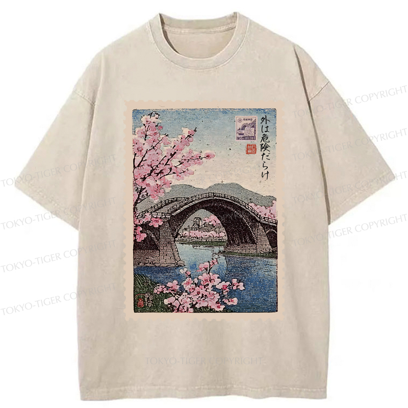 Tokyo-Tiger Vintage Attraction Stamp Washed T-Shirt