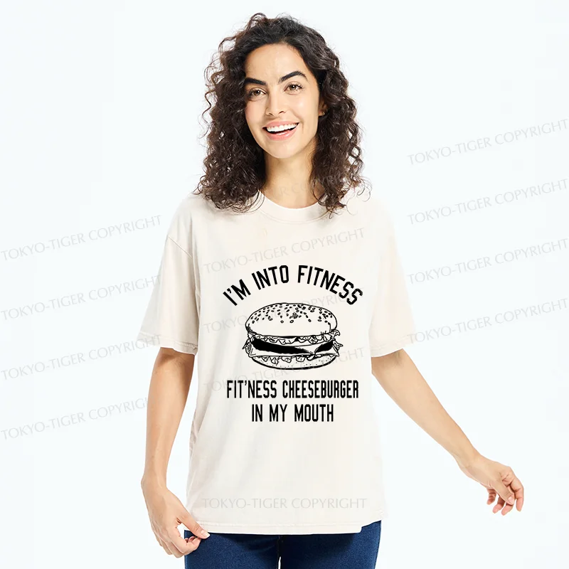 Tokyo-Tiger Fitness Cheeseburger Washed T-Shirt