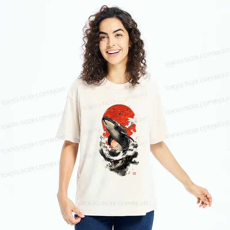 Tokyo-Tiger Ukiyo-e Whale Washed T-Shirt