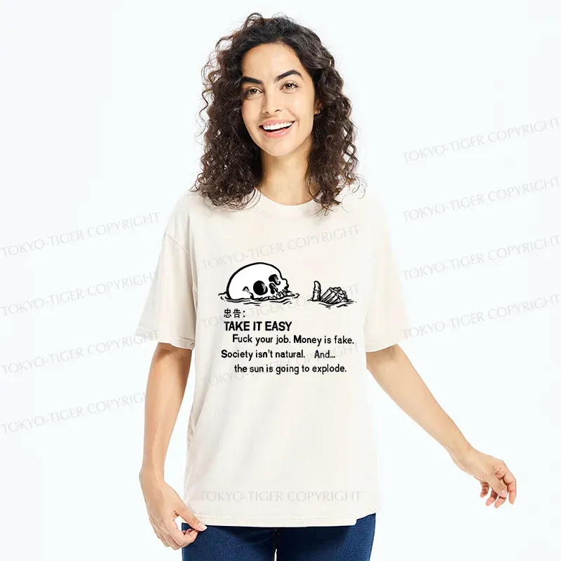 Tokyo-Tiger Skeleton Ridicule Washed T-Shirt