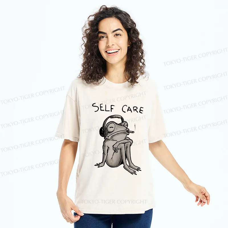 Tokyo-Tiger Self Care Music Frog Washed T-Shirt