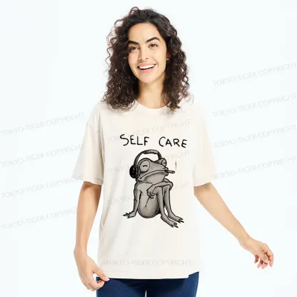 Tokyo-Tiger Self Care Music Frog Washed T-Shirt
