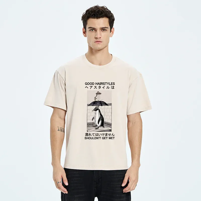 Tokyo-Tiger Keep It Stylish Penguin Washed T-Shirt