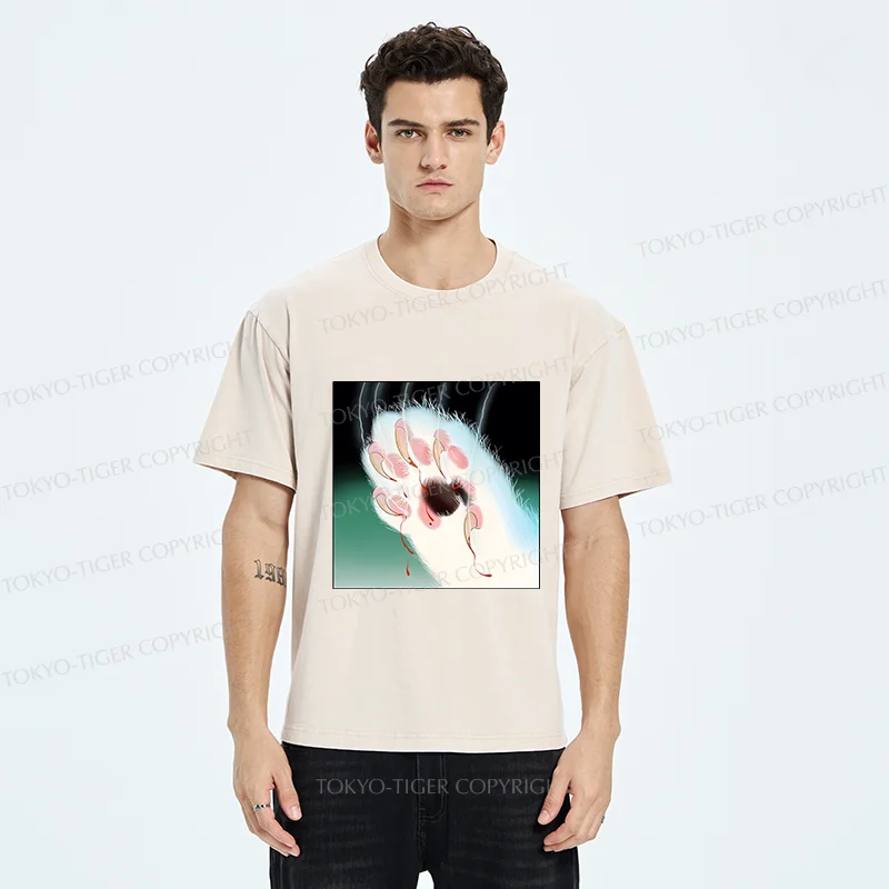 Tokyo-Tiger Ukiyoe Cat Paw Washed T-Shirt