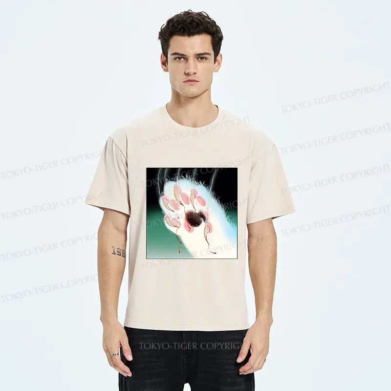 Tokyo-Tiger Ukiyoe Cat Paw Washed T-Shirt