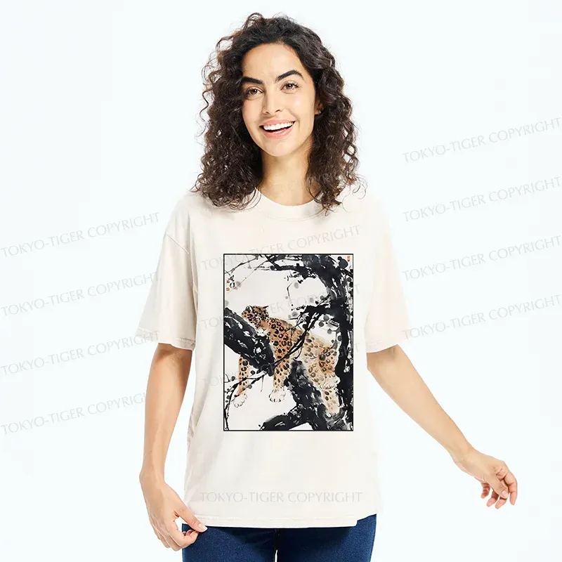 Tokyo-Tiger Ink Painting Of Leopard Washed T-Shirt