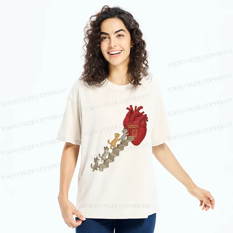 Tokyo-Tiger There's Only Cats In My Heart Washed T-Shirt