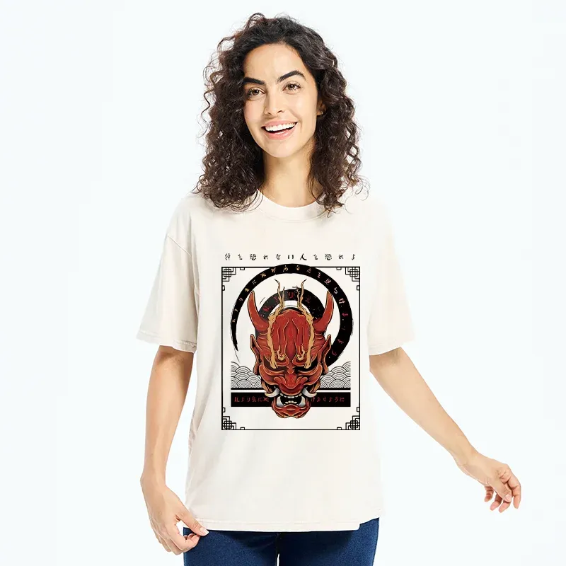 Tokyo-Tiger Japanese Horror Masks Washed T-Shirt