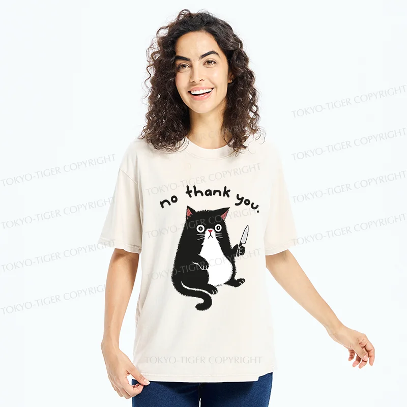 Tokyo-Tiger Tuxedo Cat Holding A Knife Washed T-Shirt