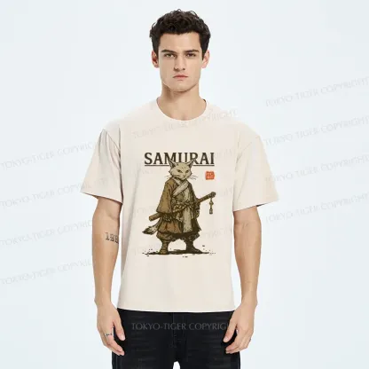 Tokyo-Tiger Samurai Cat Japan Washed T-Shirt