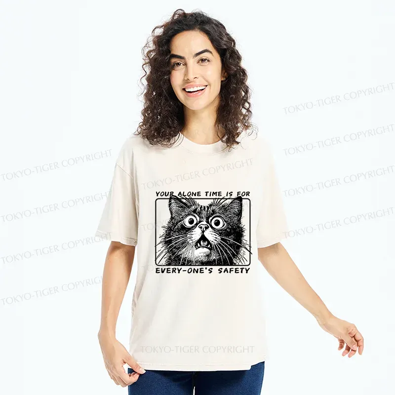 Tokyo-Tiger Cat Alone Meme Washed T-Shirt