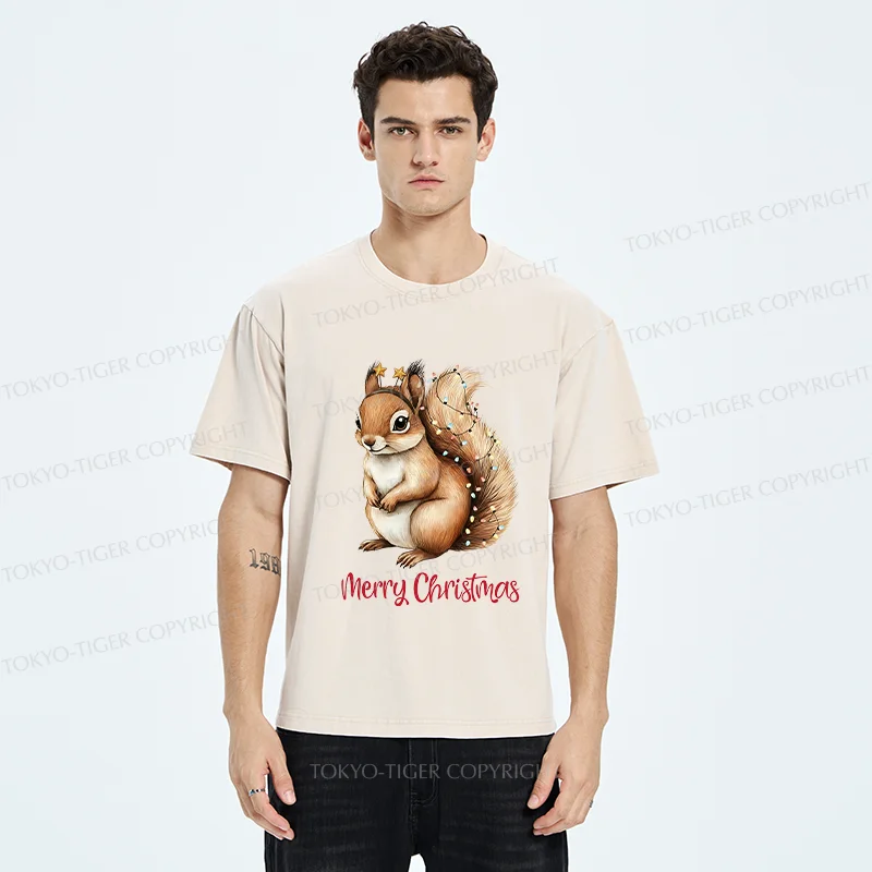 Tokyo-Tiger Christmas Squirrel Washed T-Shirt