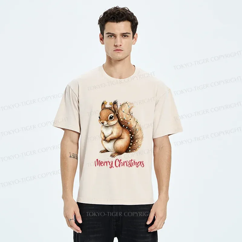 Tokyo-Tiger Christmas Squirrel Washed T-Shirt