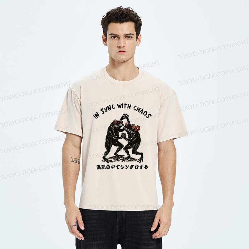 Tokyo-Tiger Dancing Frogs:In Sync With Chaos Washed T-Shirt