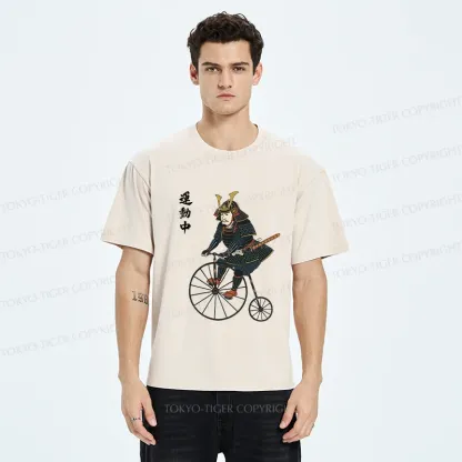 Tokyo-Tiger Samurai Riding Penny-farthing Washed T-Shirt